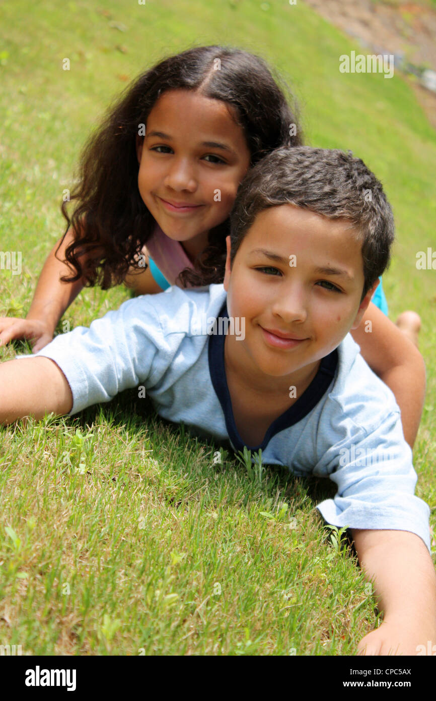 Brother and Sister together in their backyard Stock Photo - Alamy