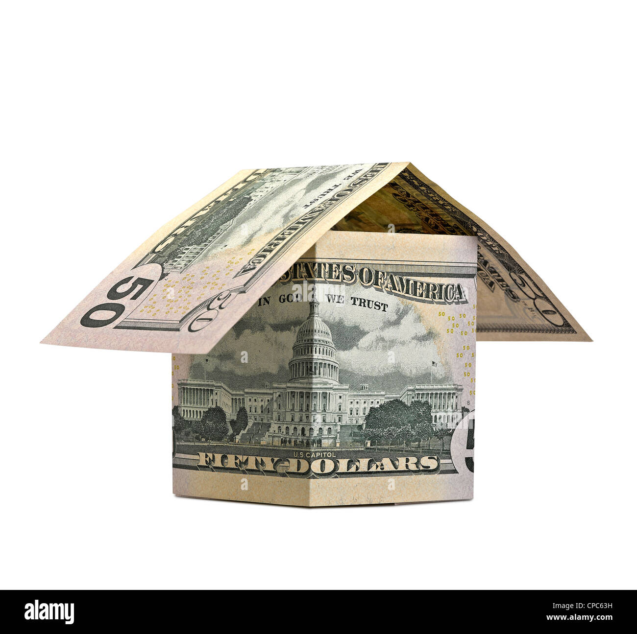 house of banknotes isolated on white (clipping path Stock Photo - Alamy