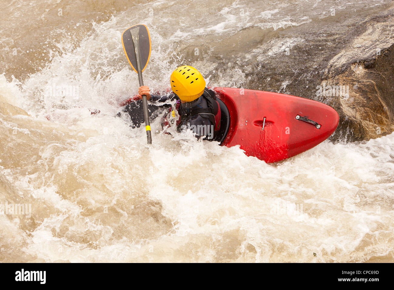 An Active Kayaker On The Rough Water Stock Photo