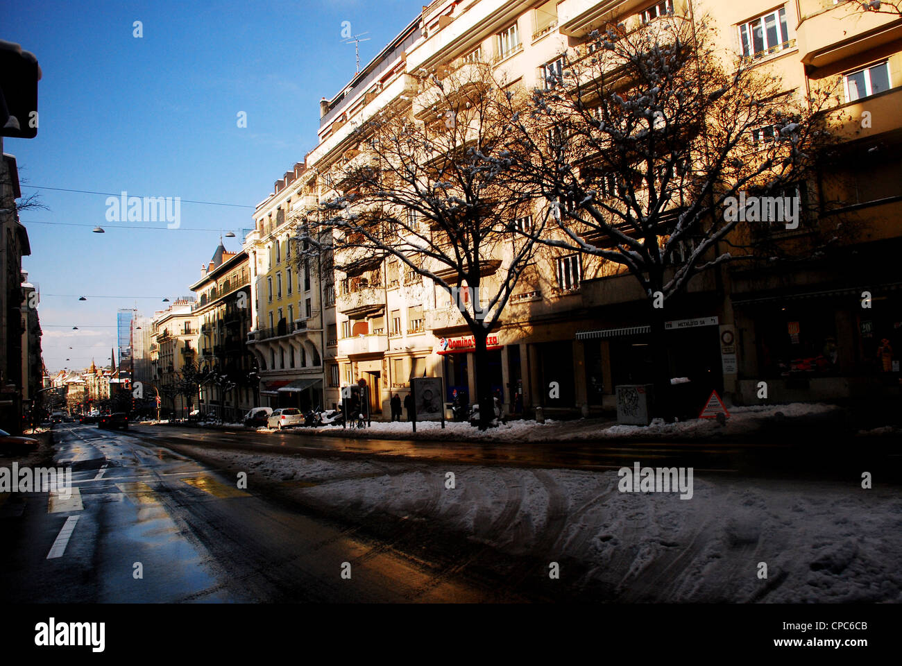 Snowy road in Winter Stock Photo