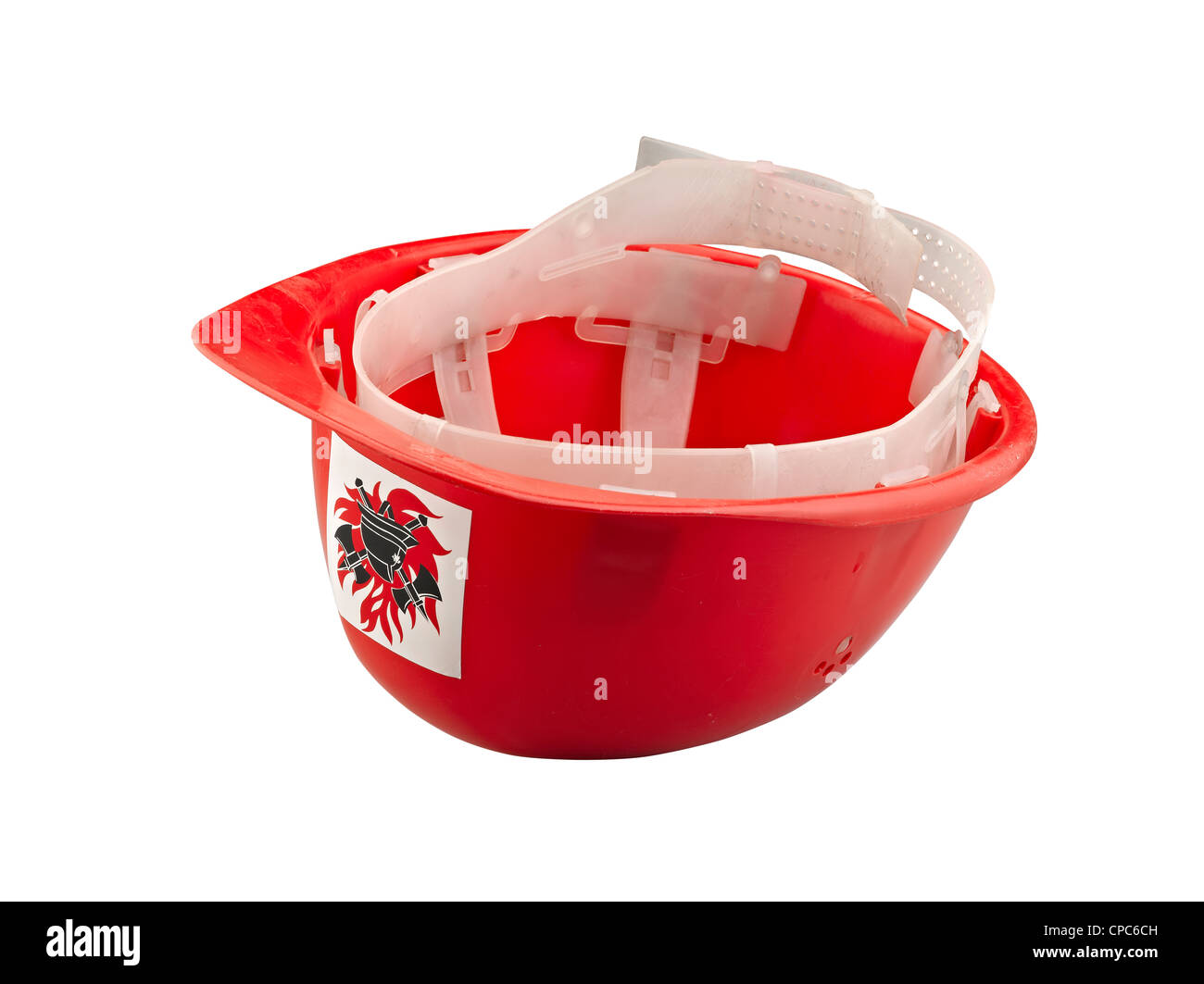 Red plastic safety helmet on white background (clipping path) Stock Photo