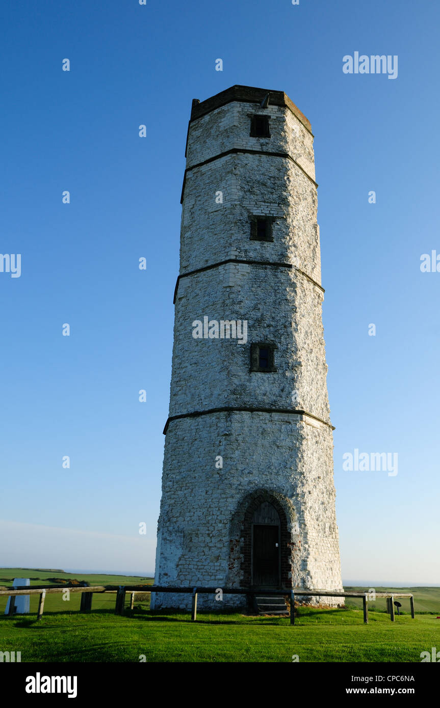 Old Beacon Lighthouse .Chalk tower now restored Flamborough Head Yorkshire England UK. Stock Photo