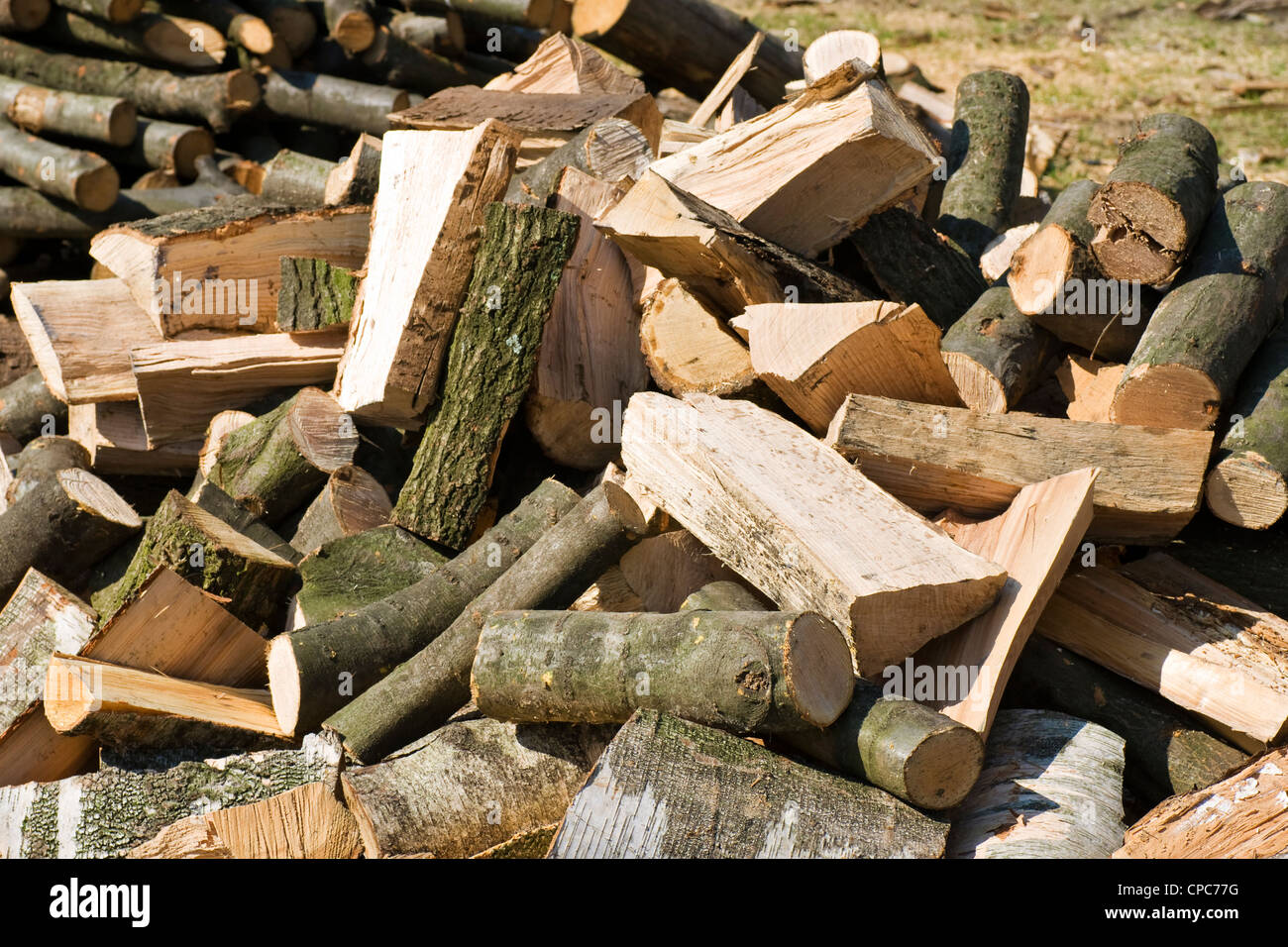 pile of dry chopped firewood Stock Photo