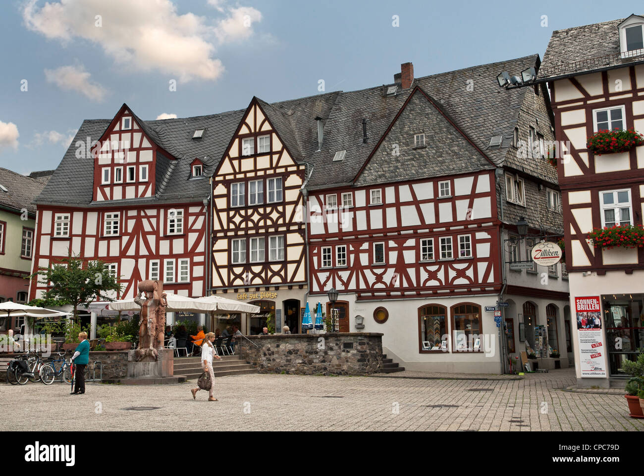 Row of historic houses in the center of Limburg an der Lahn. Stock Photo