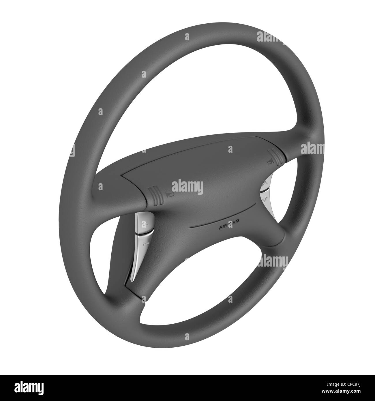 Black steering wheel with airbag isolated on white background Stock
