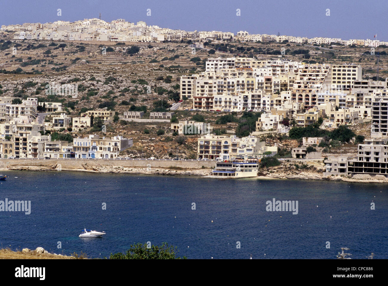 Saint Paul's, foreground, Mellieha, background, Malta. Stock Photo