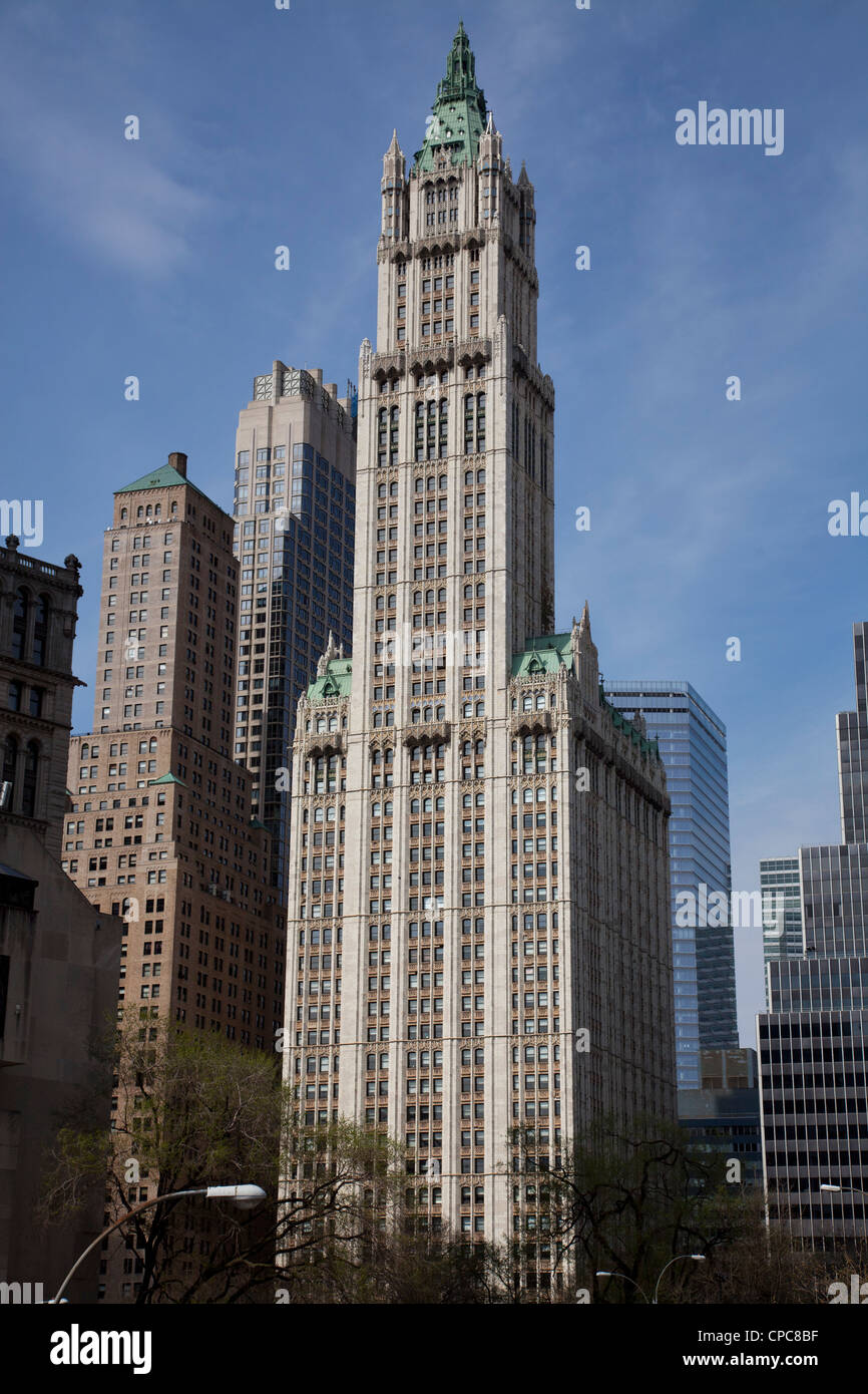 Woolworth Building, designed by Cass Gilbert, at 233 Broadway in Lower Manhattan, New York City