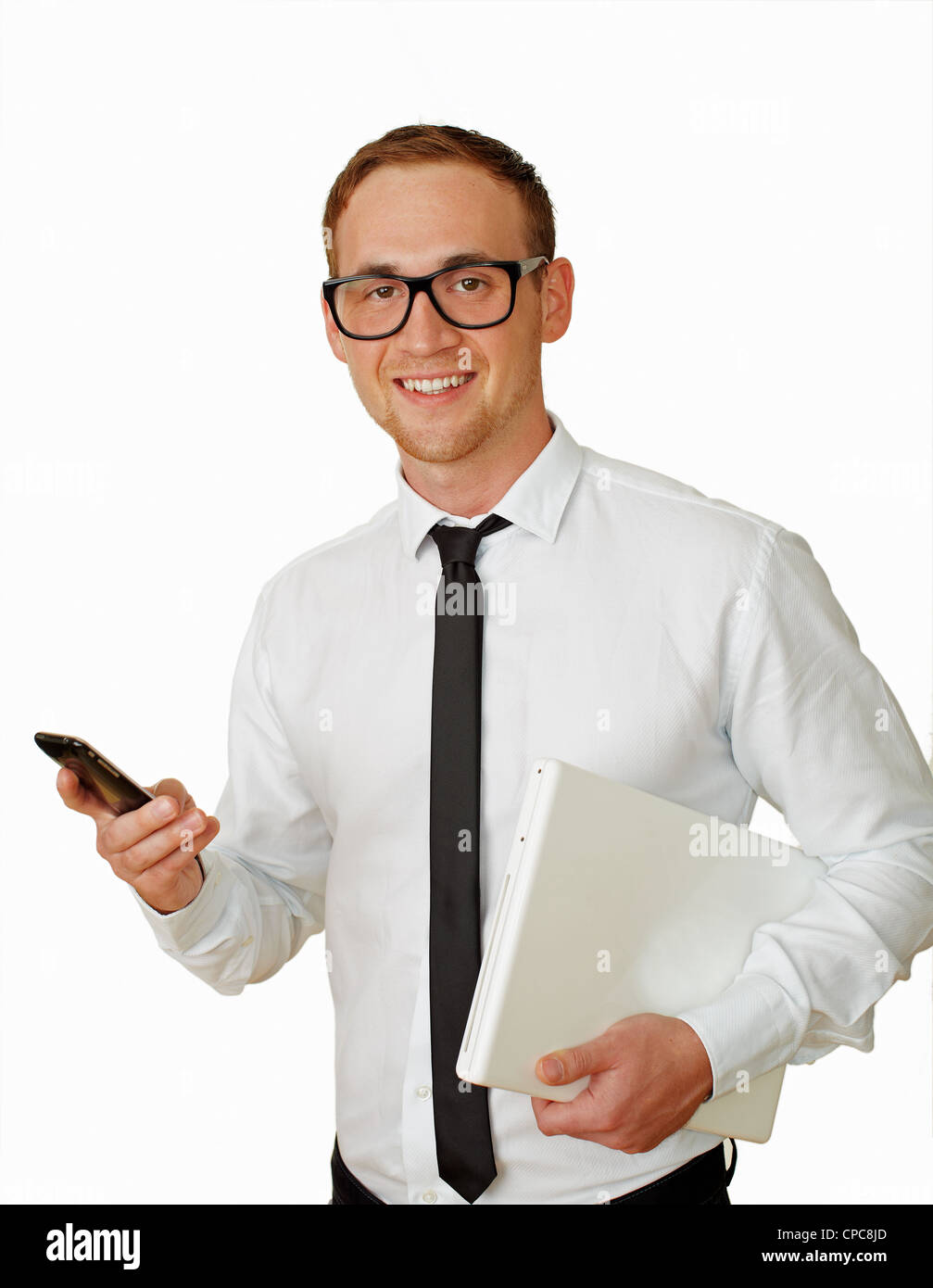man with telephone and laptop Stock Photo - Alamy