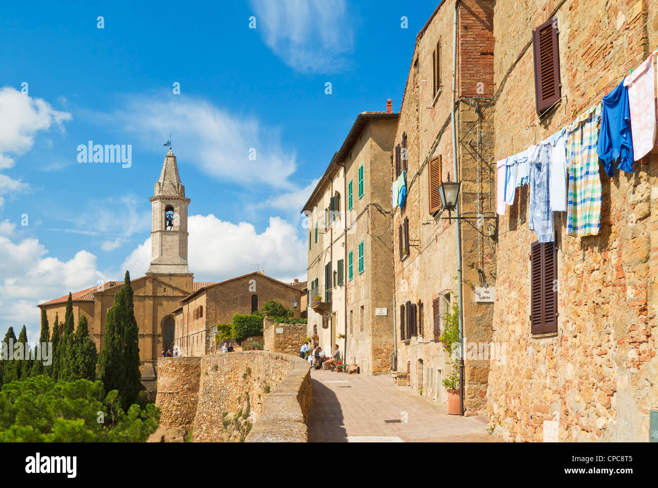 Pienza city walls and cathedral church Val d'orcia Tuscany italy EU Europe Stock Photo