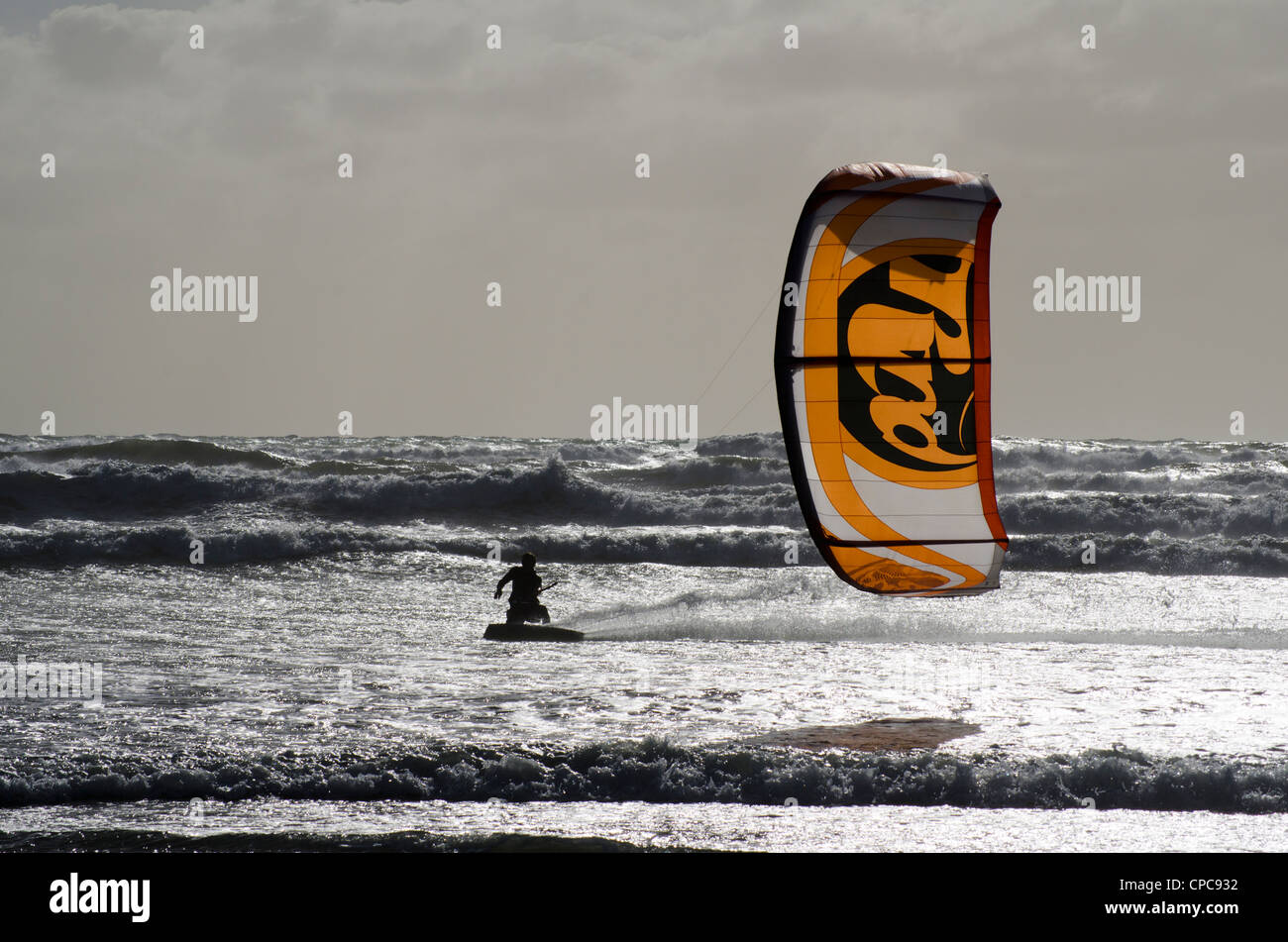 Kite-surfing at Muriwai Beach, North Island, New Zealand Stock Photo