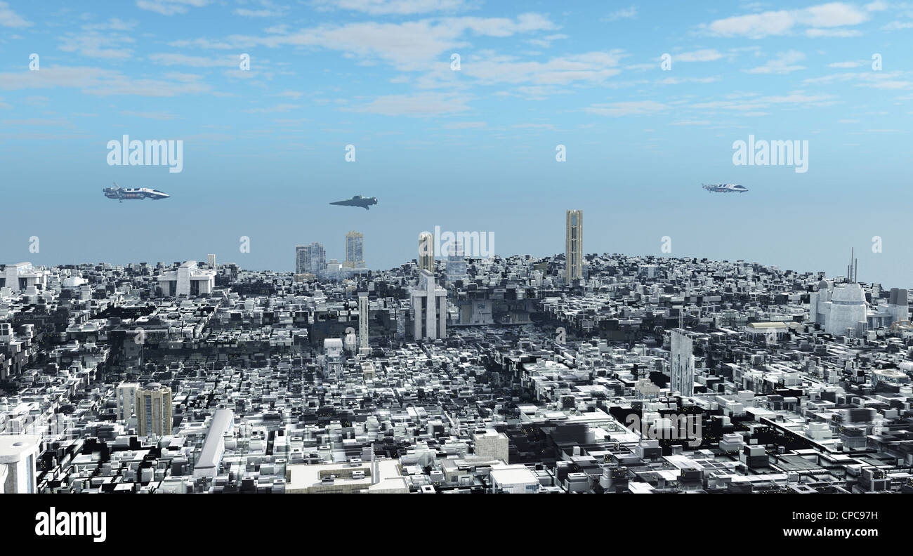 Futuristic Science Fiction Cityscape Stock Photo