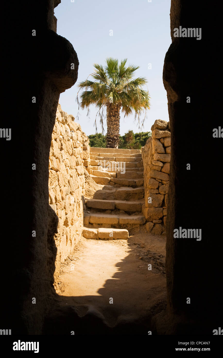 A view from the entrance of Tomb 1 of Tombs of the KIngs site in Paphos, Cyprus. Stock Photo