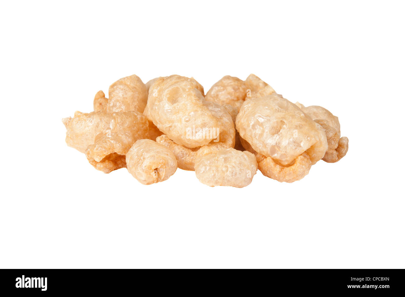Fried pork rinds over a white background Stock Photo