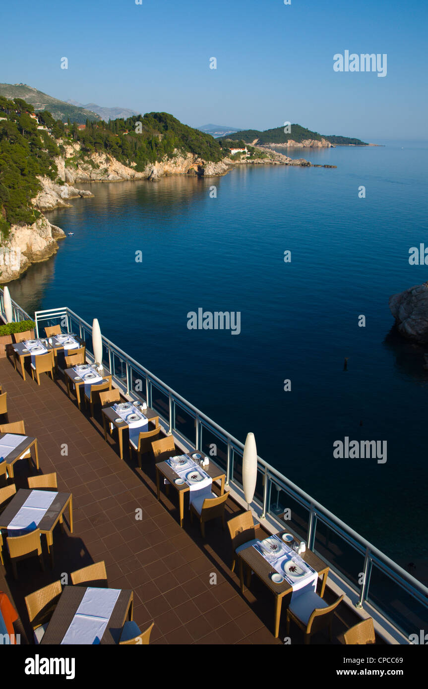 Hotel Bellevue restaurant terrace by the Adriatic sea Dubrovnik city Dalmatia Croatia Europe Stock Photo