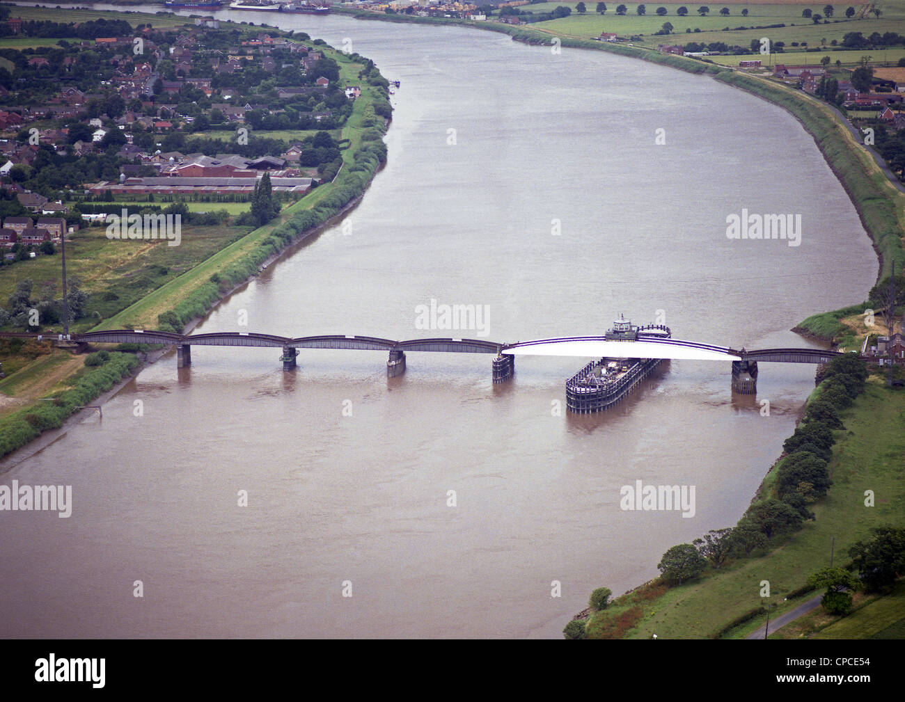 historic aerial view of Goole Railway Swing Bridge, also known as Hook