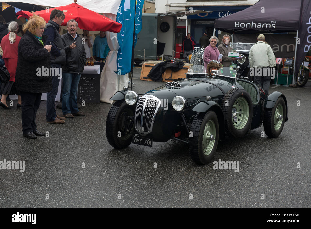 Pink Floyd drummer Nick Mason at the St Mawes Classic car Festival, Cornwall. England. Stock Photo