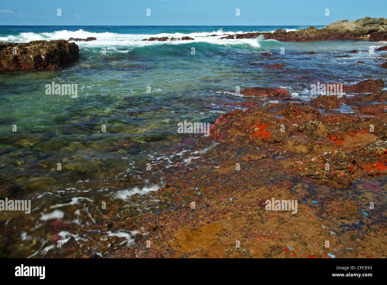 Rocky shoreline of Sheffield Beach, Kwazulu Natal, South Africa Stock Photo