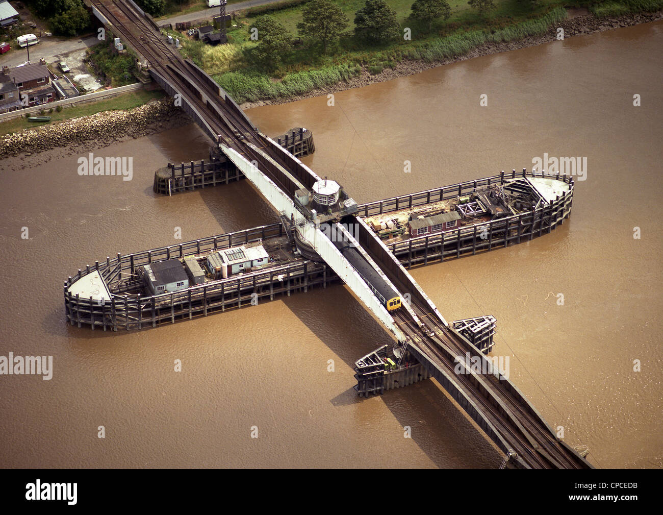 historic aerial view of Goole Railway Swing Bridge, also known as Hook