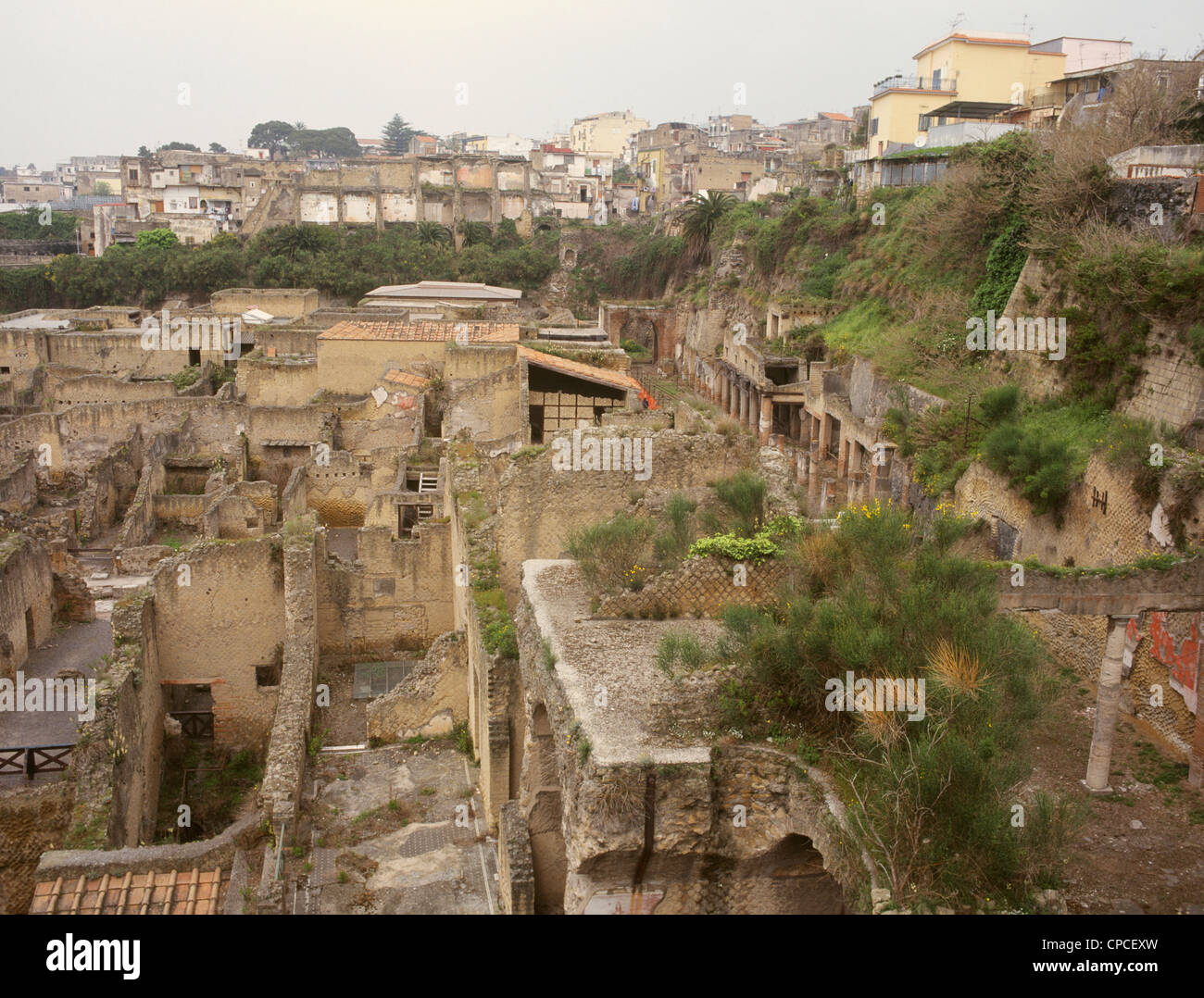 Italy Campania Herculanium General view of excavation from the entrance ramp  Stock Photo
