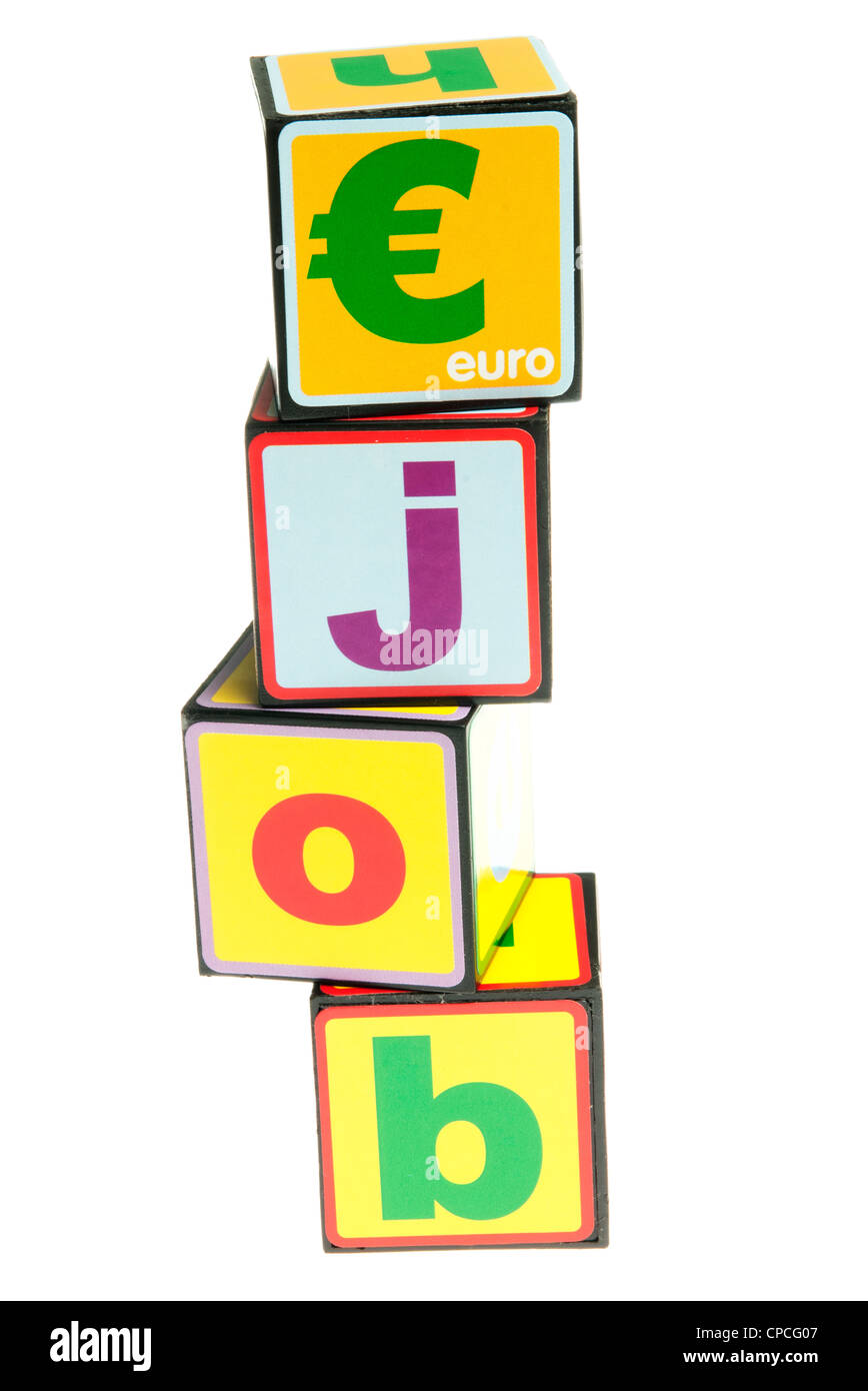 toy building blocks concept of money and jobs and the Euro crisis Stock Photo