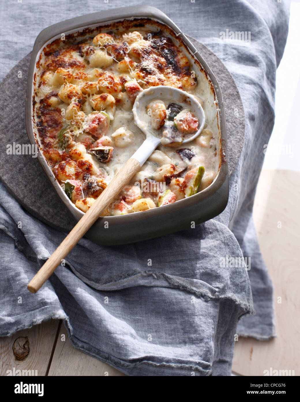 Dish of gnocchi with tallegio and figs Stock Photo