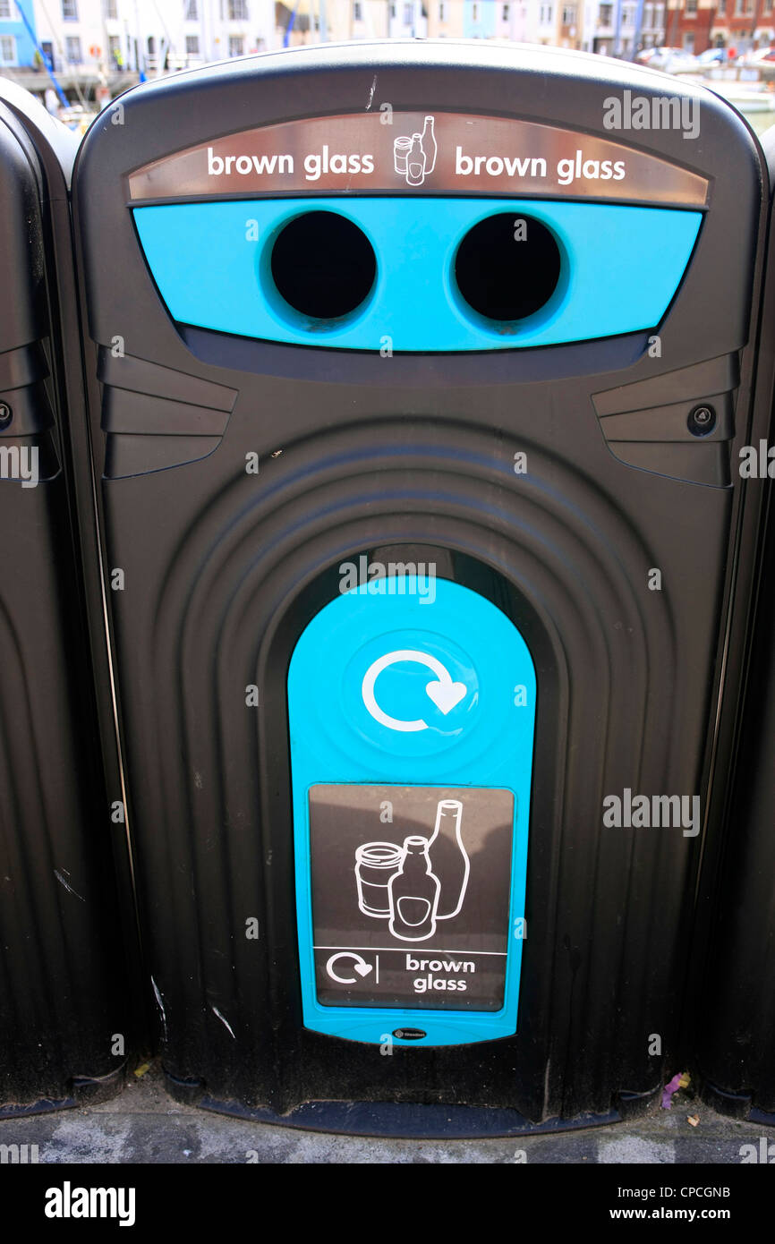 Recycling Bin for brown glass Stock Photo Alamy