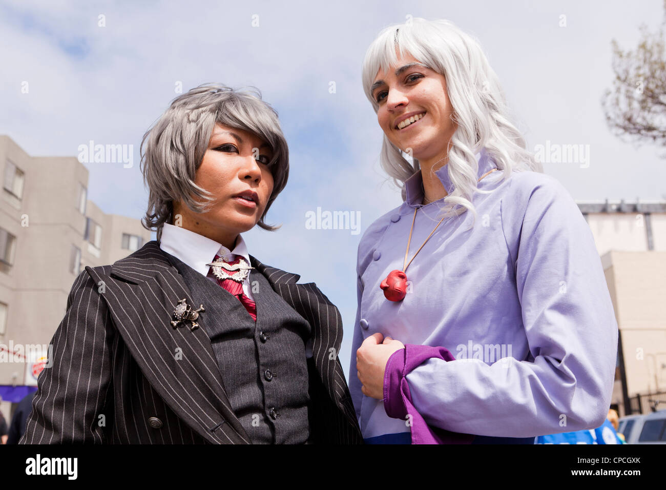 Young women dressed as anime characters at Japanese festival - San Francisco, California USA Stock Photo