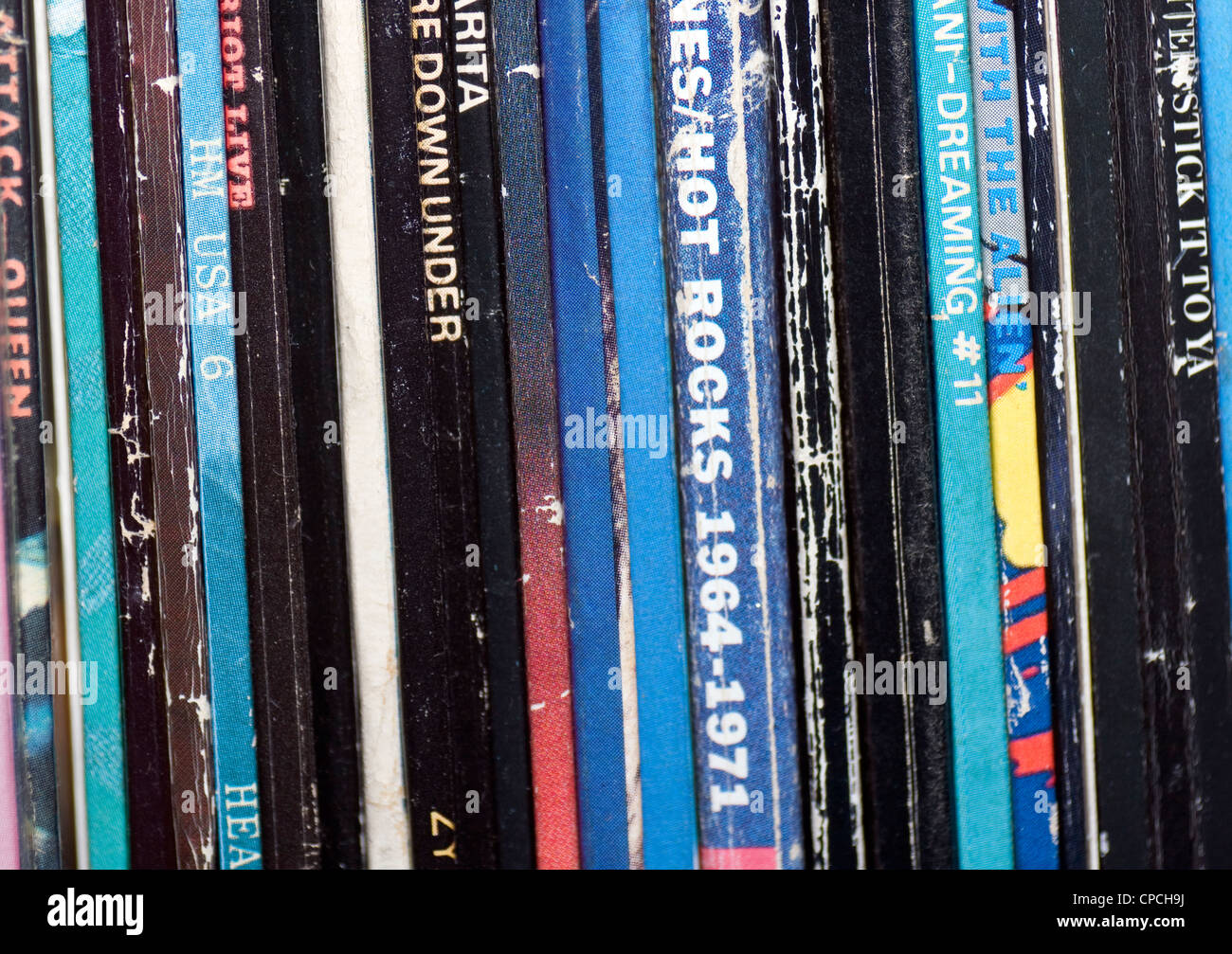 Spines of vinyl lp records Stock Photo