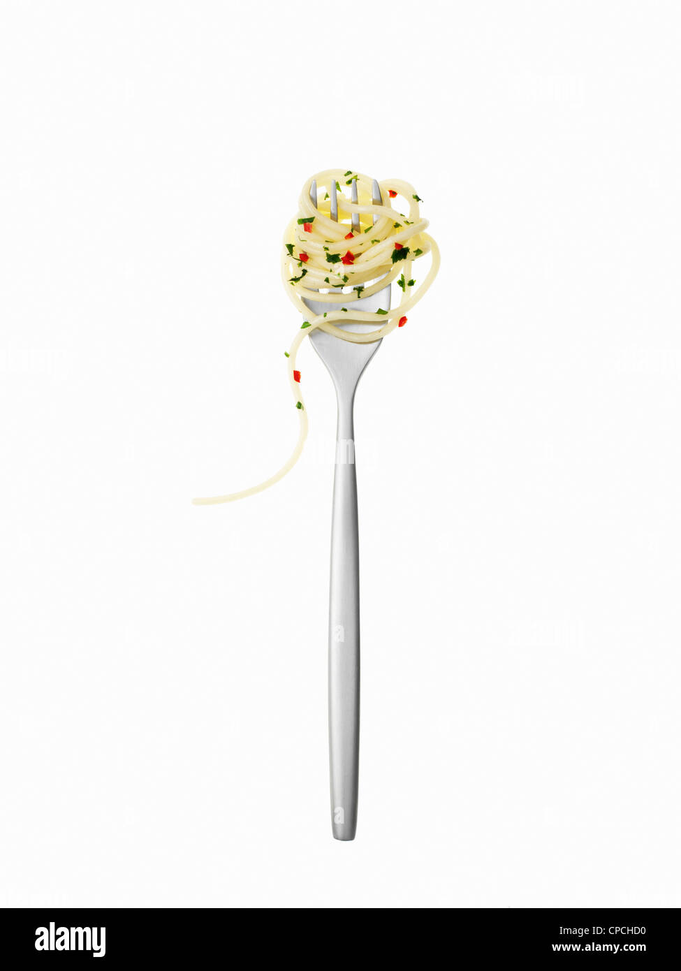 Pasta noodles twirled in fork Stock Photo Alamy