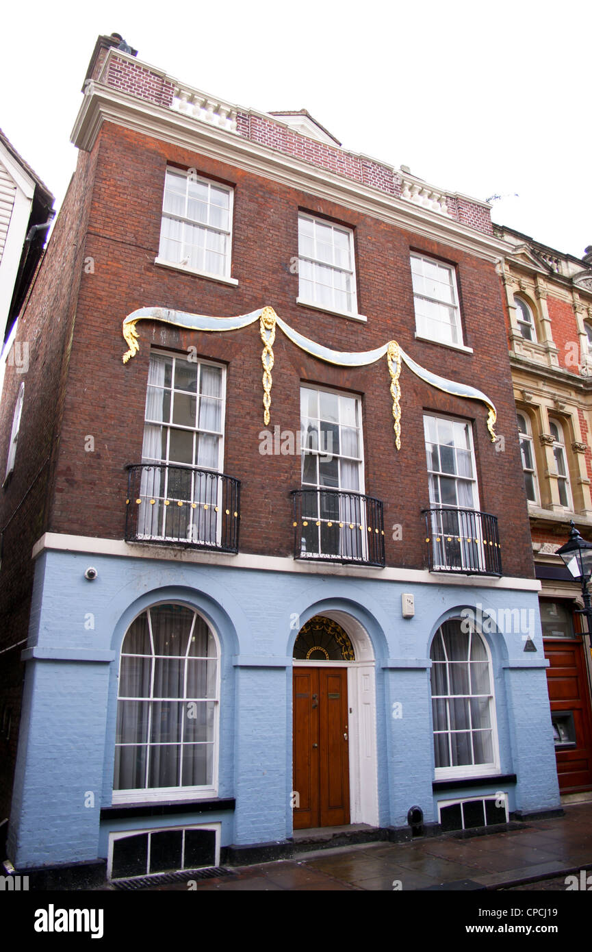 Georgian house with blue and gold swags, Rochester, Kent, England Stock ...