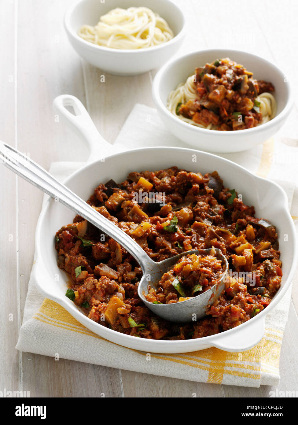 Pot of stewed meat and vegetables Stock Photo