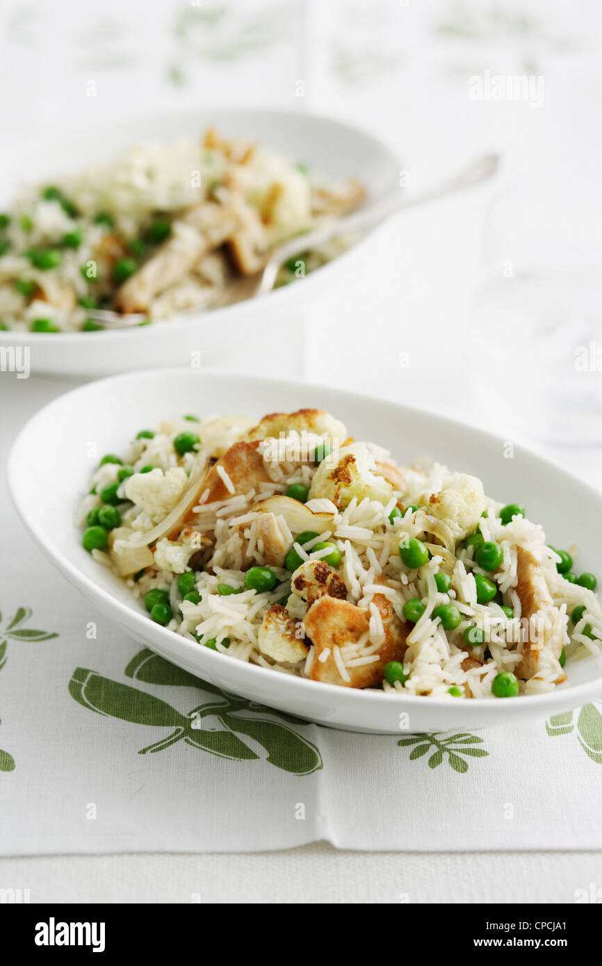 Plate of chicken and Indian rice Stock Photo - Alamy