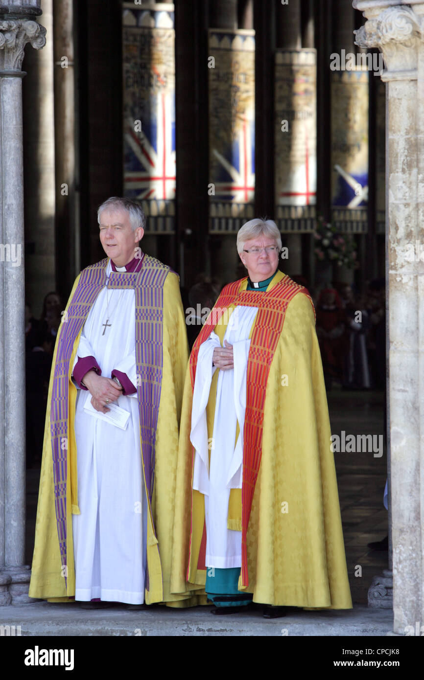 The Bishop of Salisbury, left, pictured with The Dean of Salisbury Cathedral. Stock Photo