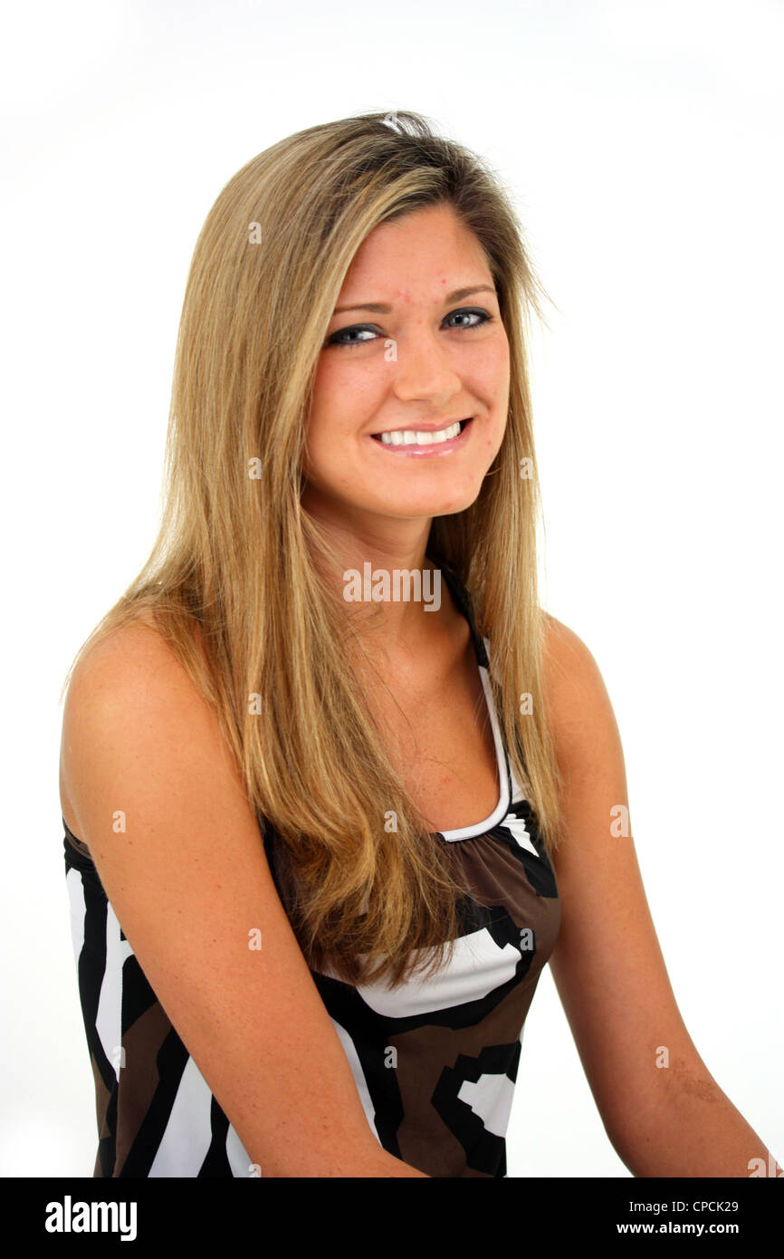 Happy young woman set on a white background Stock Photo - Alamy