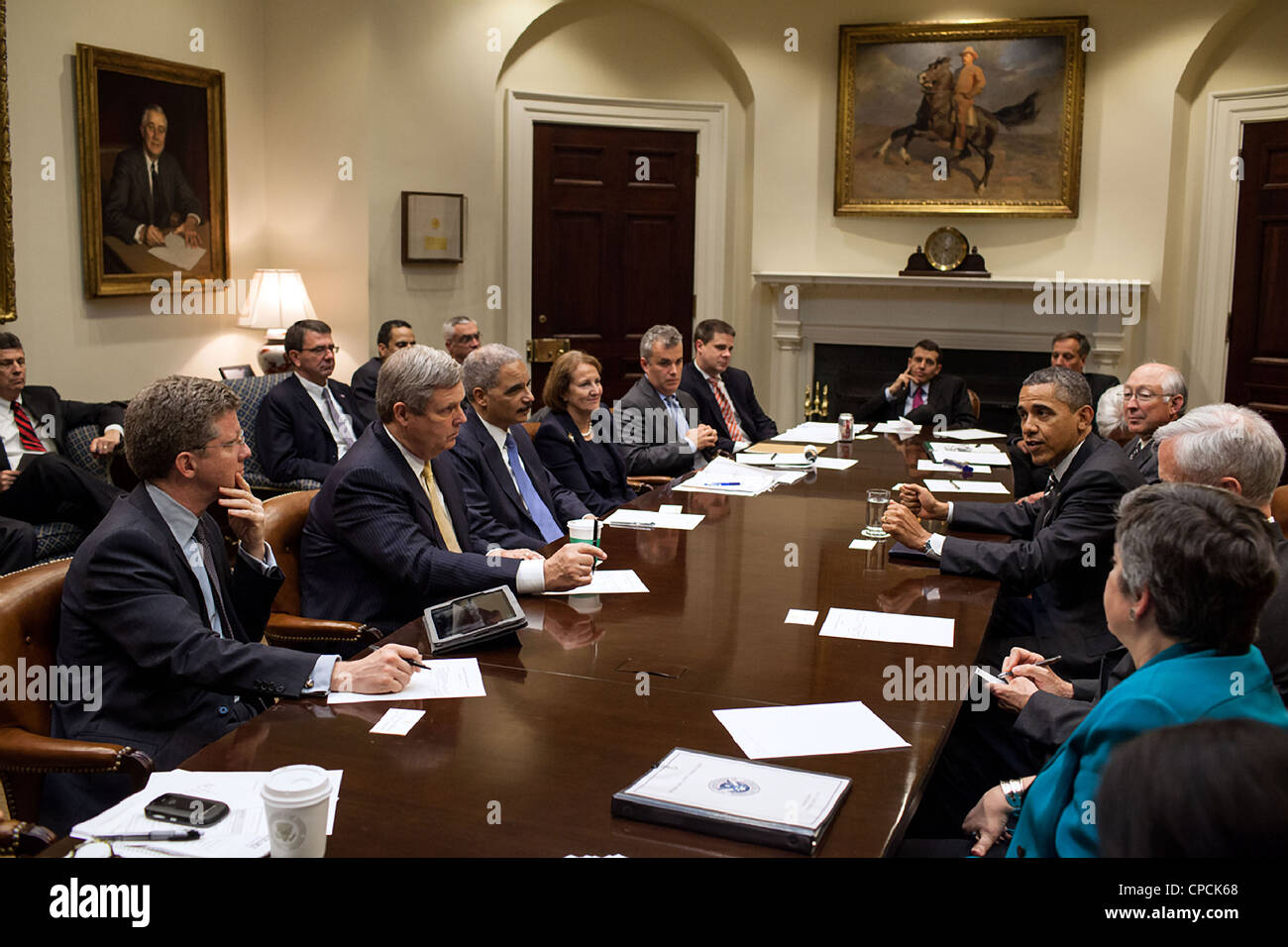 President Barack Obama Drops By A Meeting With Cabinet Members In