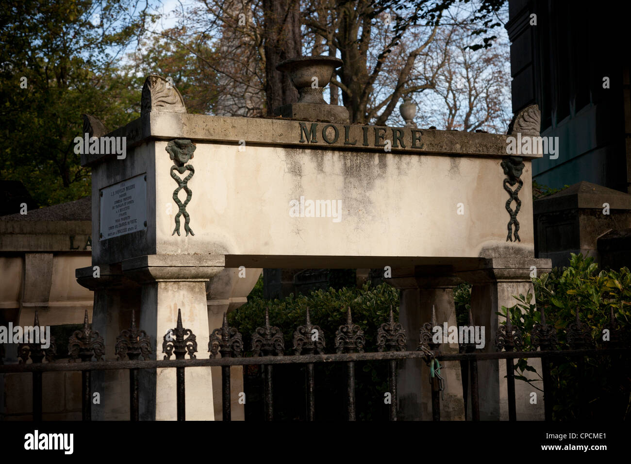 Moliere's grave in Pere Lachaise cemetery. Paris, France. Stock Photo