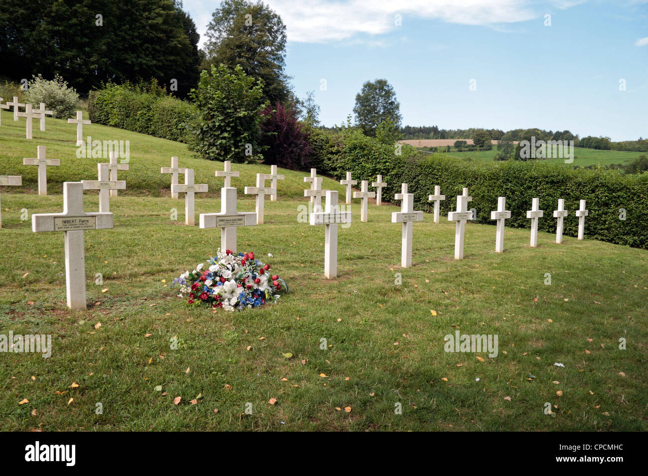 The grave of Alain-Fournier in the French National Cemetery St Remy La Calonne, Les Eparges, Lorraine, France. Stock Photo