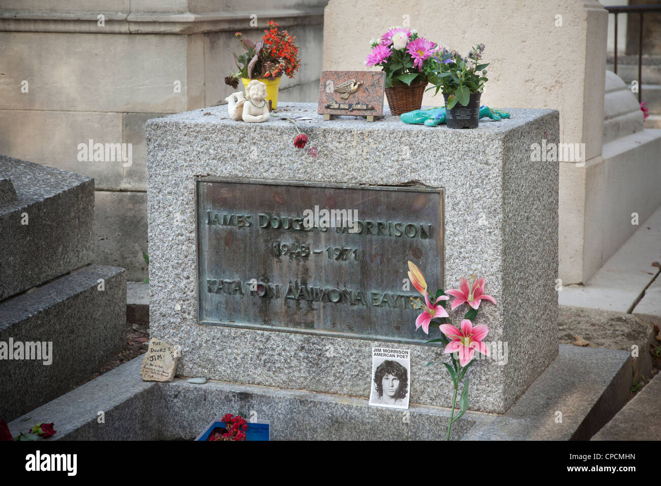 Jim Morrison's grave at Pere Lachaise cemetery. Paris, France. Stock Photo