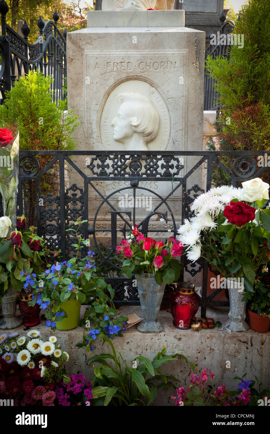 Frederic Chopin's grave. Pere Lachaise cemetery, Paris, France. Stock Photo