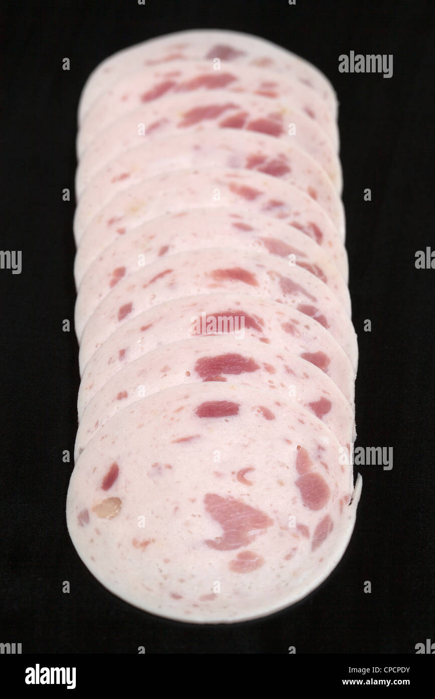 Slices of Schinkenwurst German Sausage Meat Stock Photo