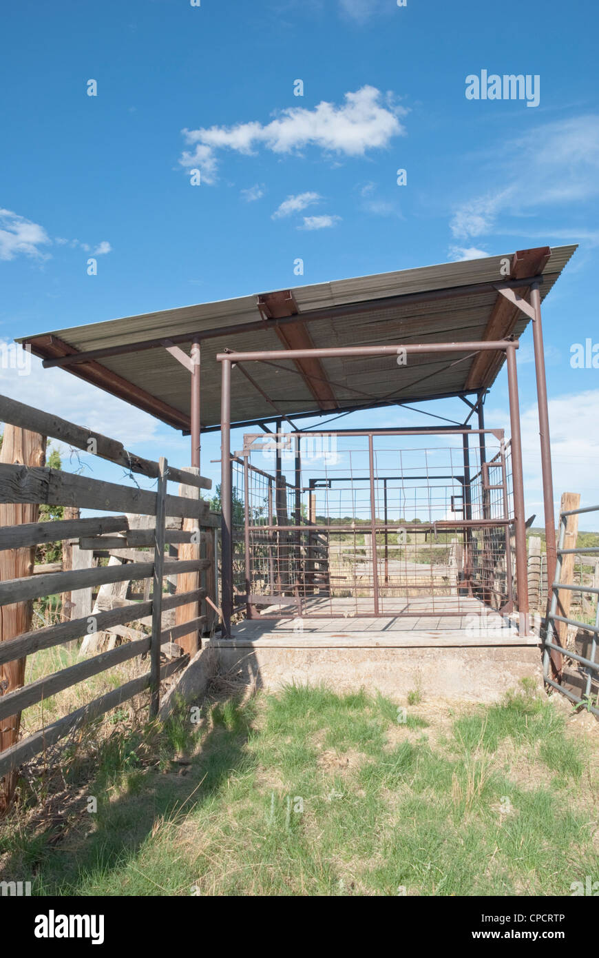 Many fences and gates are used on cattle ranches. Stock Photo