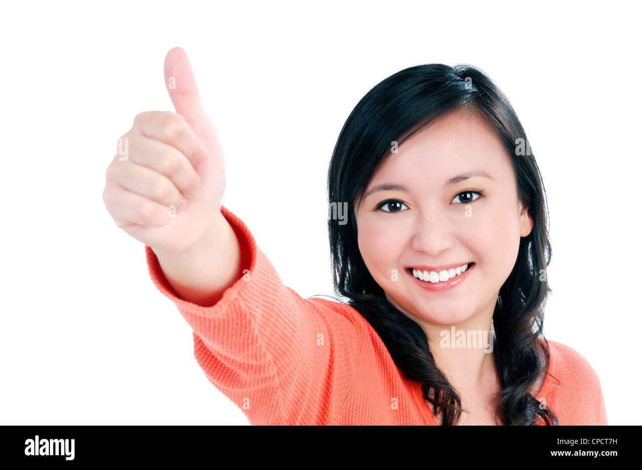 Happy woman giving thumb up sign Stock Photo - Alamy