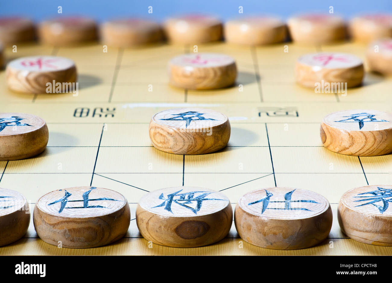 Closeup of Chinese chess and board Stock Photo