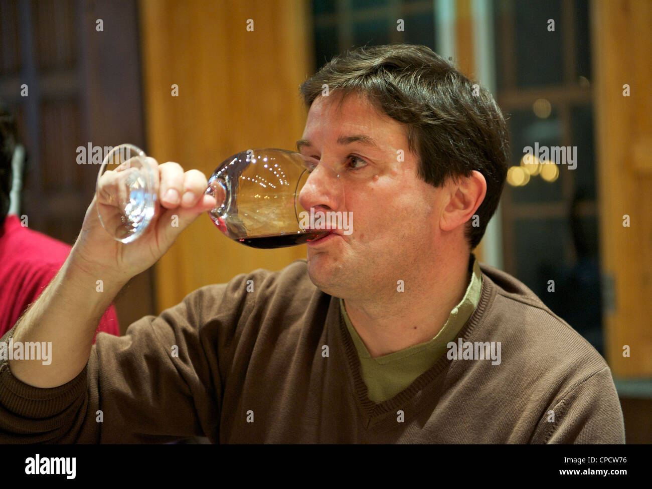 Chris Ruffle drinks wine at Treaty Port Vineyards in Penglai, Shandong province. 05-Nov-2012 Stock Photo