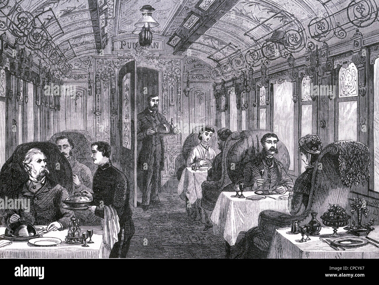 PULLMAN DINING CAR on the Great Northern Railway in November 1879 Stock Photo
