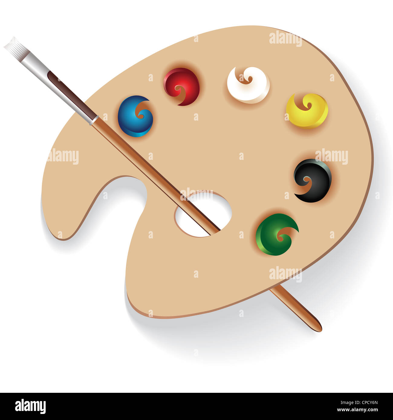 Paint palette and brush. Illustration on white background Stock Photo