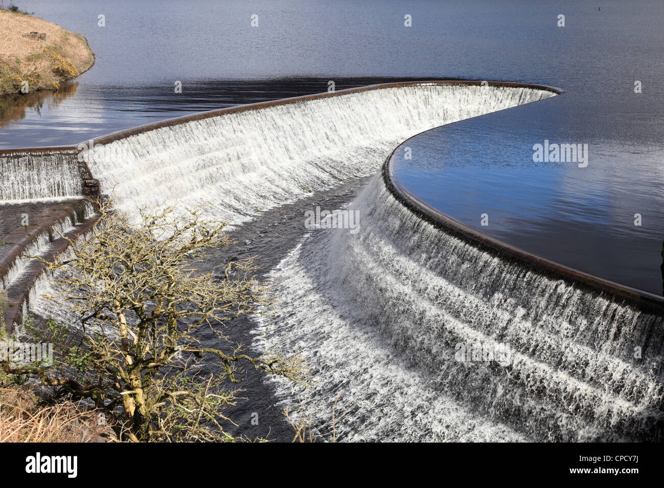 Spillway from  Torside to Rhodeswood reservoir Peak District North Derbyshire England UK Stock Photo