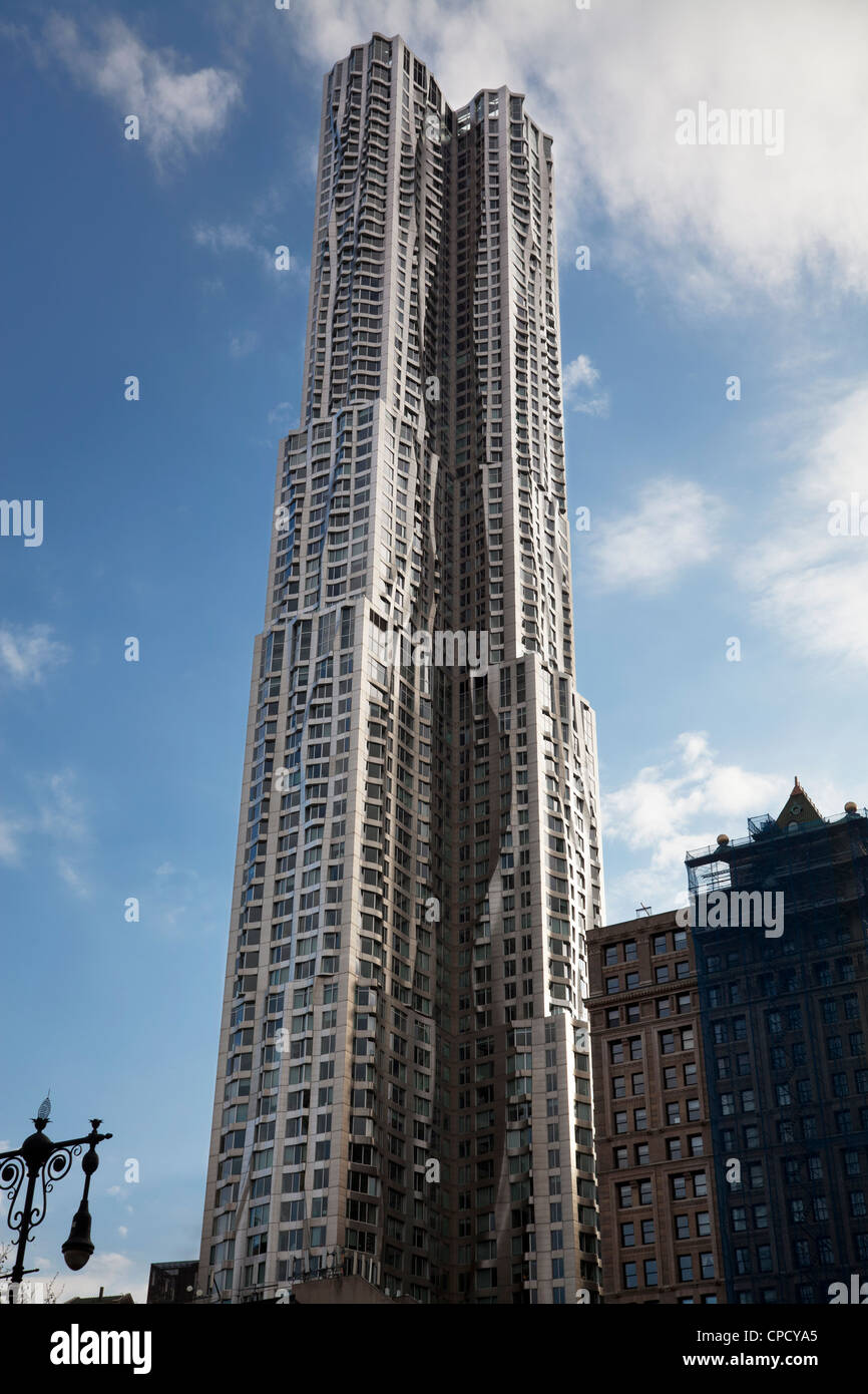 New York by Gehry building at 8 Spruce Street in Manhattan, New York City. Designed by Frank Gehry. Stock Photo