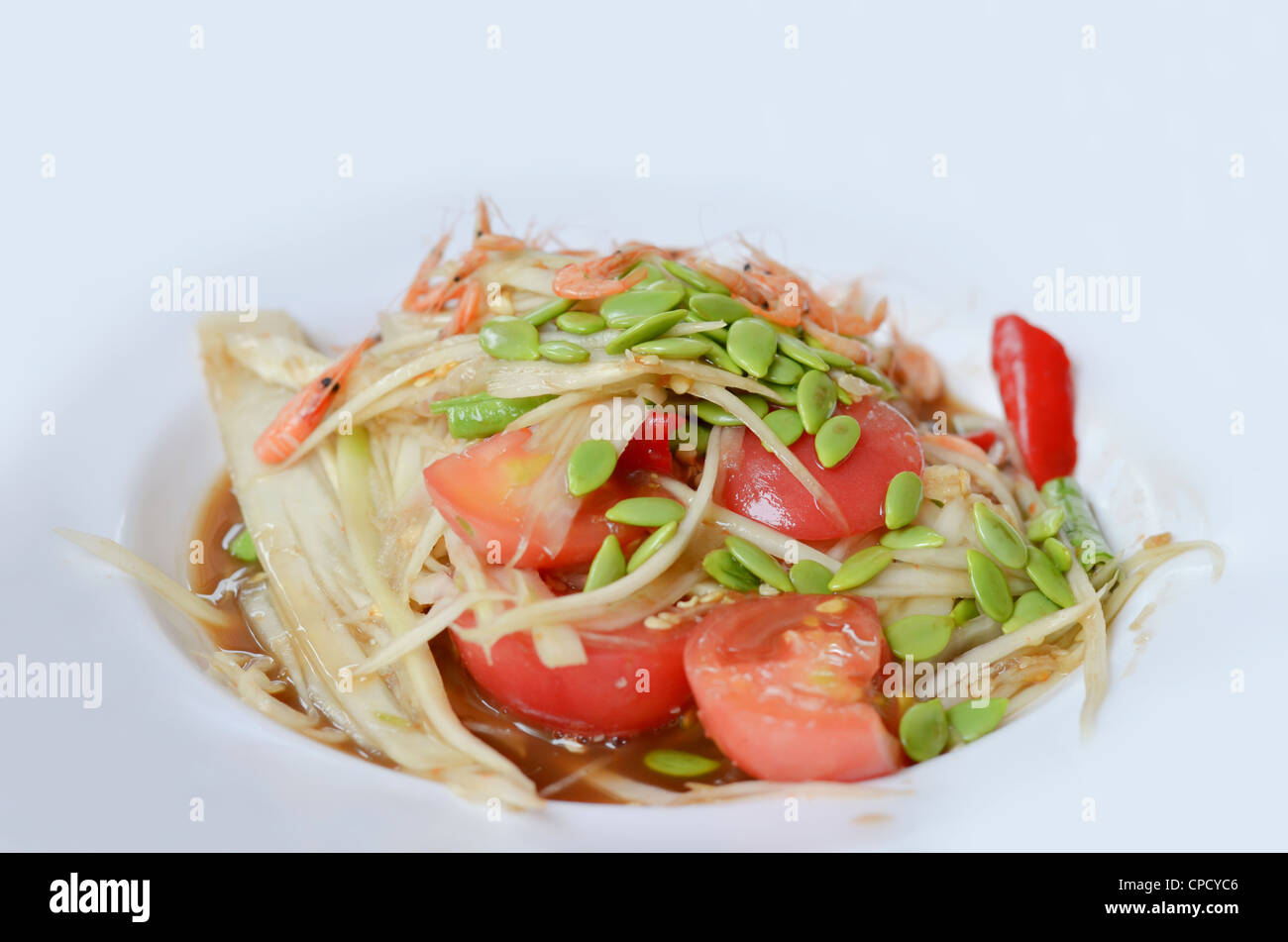 Som tam is favorite Thai spicy food . Stock Photo