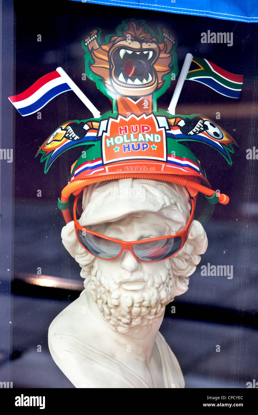 A statue decorated with Oranje flags, the Netherlands Stock Photo